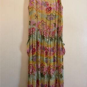 Bila Vintage Floral Dress in Yellow, Pink & Lavender with Pockets *FLAWS